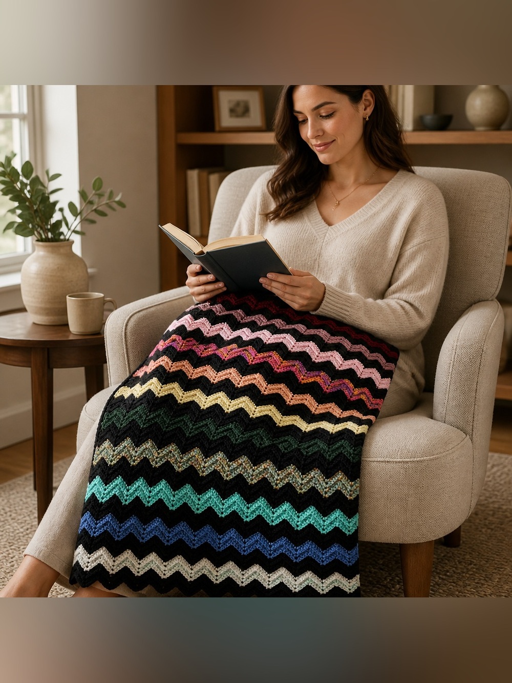 Handmade Zigzag Multicolor Crochet Throw Blanket